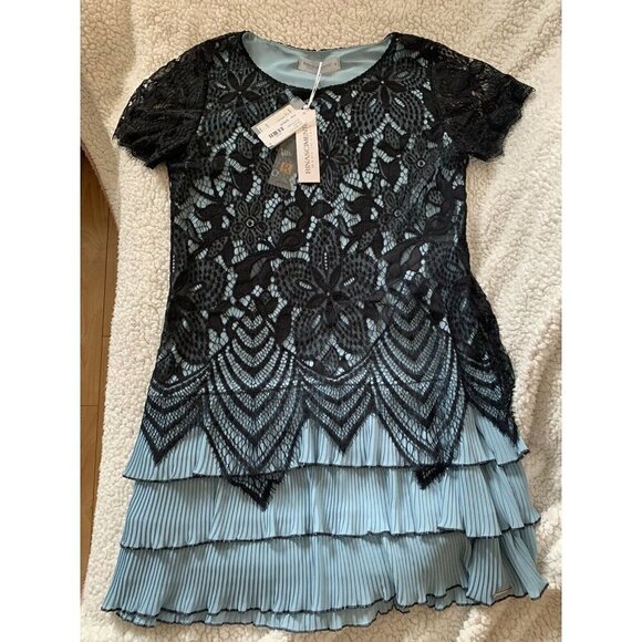 NWT Rinascimento Dress Blue Black Size Small Made in Italy Knee Length Cocktail - Picture 1 of 12